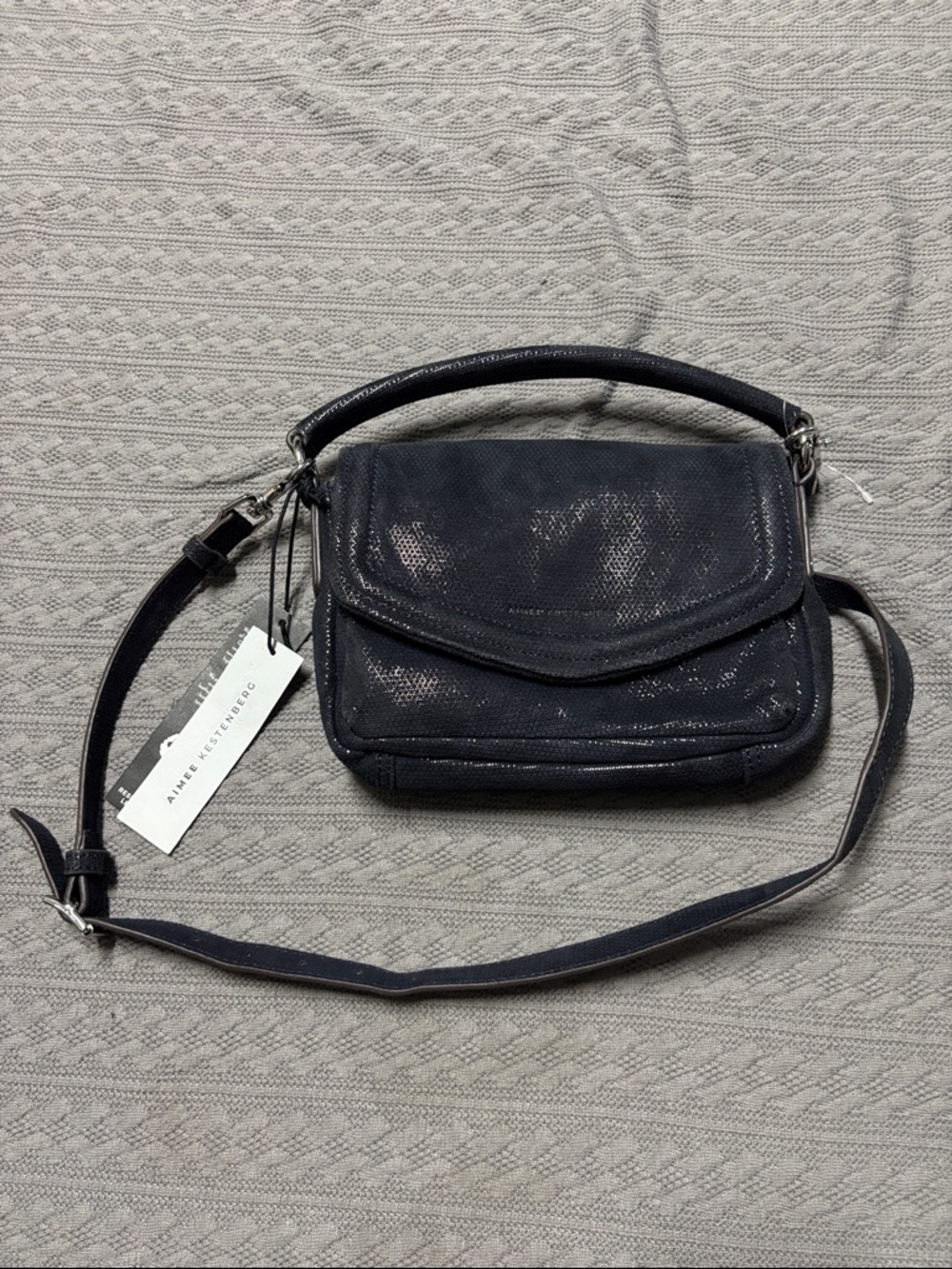 Aimee Kestenberg Navy Textured Leather Top-Handle Crossbody